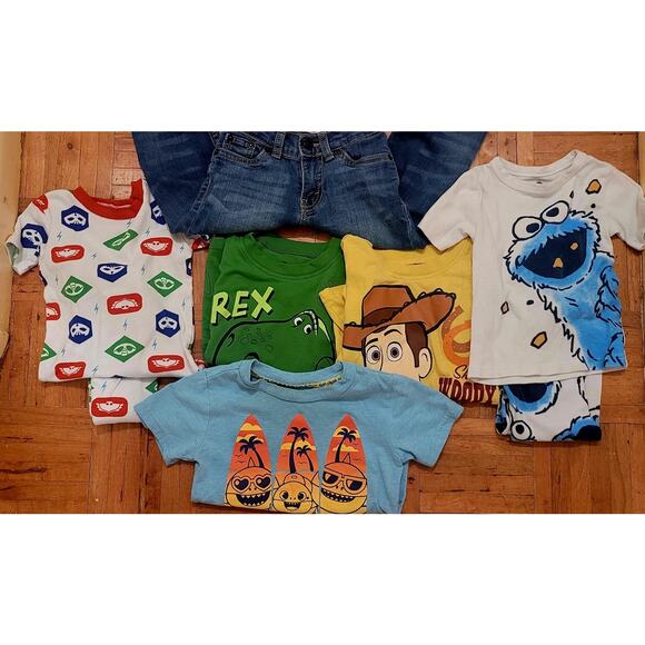 Baby Boy Clothes Size 3T, 8 Pc Lot, Levis Disney, Baby Shark Sesame St Toy Story - Picture 2 of 9